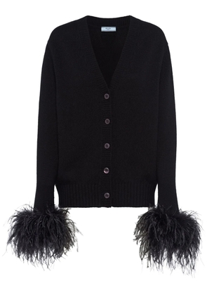 Prada feather-trim cashmere cardigan - Black