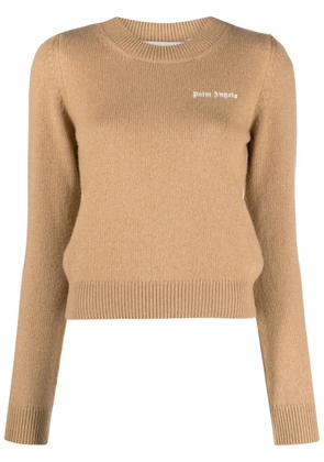 Palm Angels logo-embroidered merino-blend jumper - Neutrals