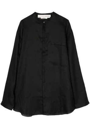 Isabel Benenato band-collar linen shirt - Black