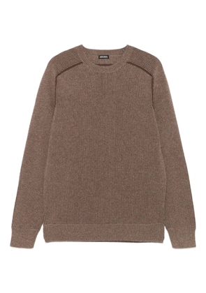 Zegna ribbed-knit shoulder-detail sweater - Brown