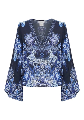 Camilla v-neck blouson-sleeve blouse - Blue