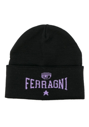Chiara Ferragni intarsia-knit logo beanie - Black