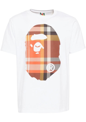 A BATHING APE® checked big-ape head T-shirt - White