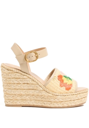 Valentino Garavani Bribri floral-embroidered wedge-heel espadrilles - Neutrals