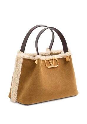 Valentino Garavani small VLogo Signature suede tote bag - Neutrals