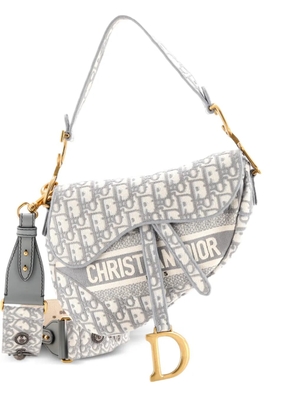 Christian Dior Pre-Owned Saddle Handbag Logo Embroidered Oblique Canvas Medium shoulder bag - Grey
