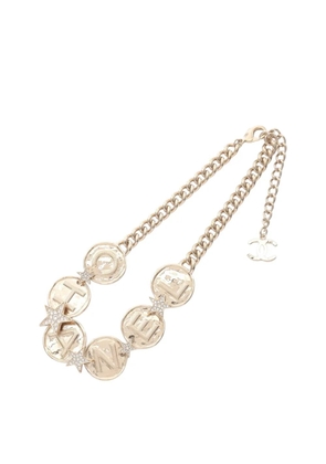 CHANEL Pre-Owned 2023 Gold Plated Crystal Star and Logo Pendant Necklace costume necklace