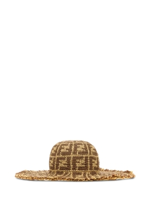 FENDI FF-pattern fringed raffia hat - Neutrals