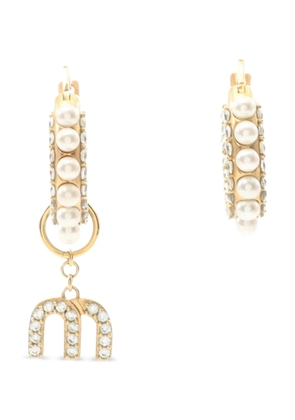 Miu Miu Pre-Owned 2010s pearl-embellished hoop earrings - Yellow