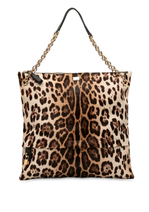 Dolce & Gabbana Pre-Owned 2000-2025 Pony Hair Leopard Print Chain tote bag - Black
