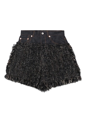 sacai fringed tweed denim shorts - Blue