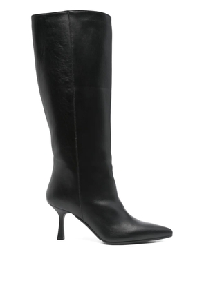 Gisel Moire 80mm calf-leather pointed-toe knee-high boots - Black