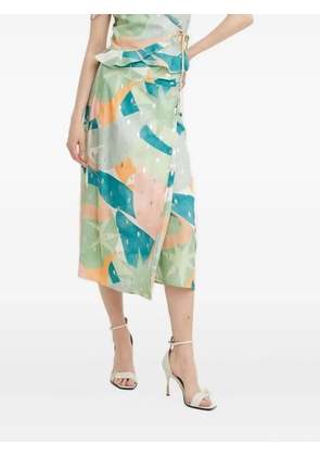 NEVER FULLY DRESSED abstract-print asymmetric skirt - Green