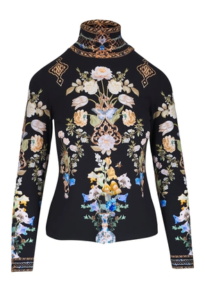 Camilla Ottoman floral print roll-neck top - Black