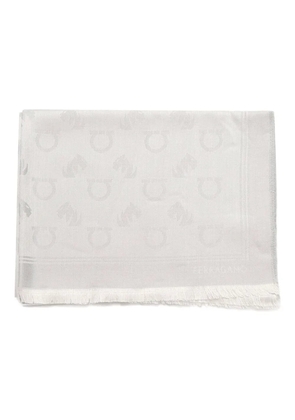 Ferragamo Gancini-pattern fringed scarf - Grey