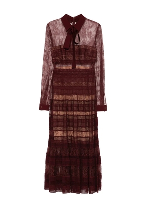 Elie Saab lace shirt-collar midi dress - Red