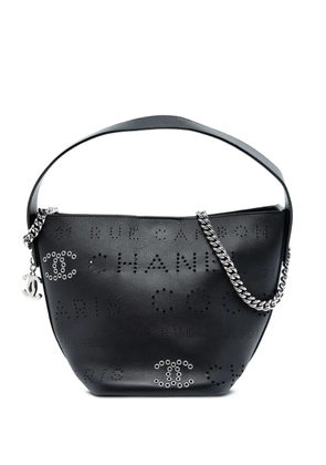 CHANEL Pre-Owned 2019 Small Perforated Calfskin Logo Eyelet bucket bag - Black