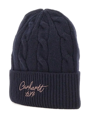 Carhartt WIP cable-knit embroidered-detail beanie - Blue