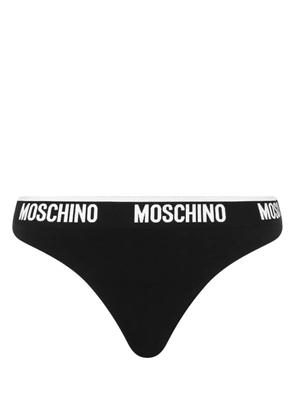 Moschino logo-waistband two-tone thong - Black