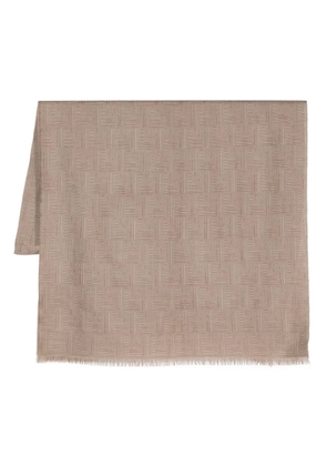 FENDI FF-pattern frayed-edge scarf - Brown
