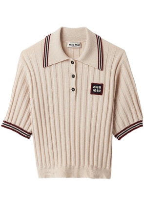 Miu Miu ribbed-knit cashmere polo shirt - Neutrals