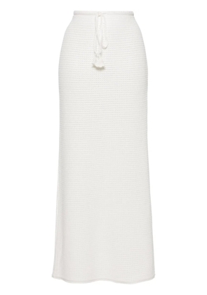 Self-Portrait sequinned pointelle-knit maxi skirt - White