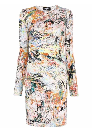 DSQUARED2 abstract-print long-sleeve dress - White