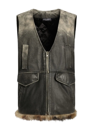 Dolce & Gabbana V-neck leather vest - Brown