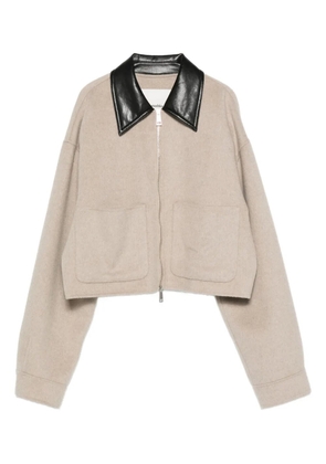 Nanushka leather-collar zip-up jacket - Neutrals