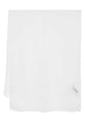 Emporio Armani fringed modal-wool blend scarf - White