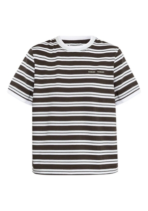 SAMSOE SAMSOE embroidered-logo striped-pattern T-shirt - Brown