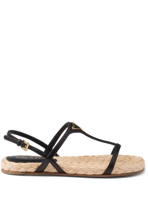 Prada enamel triangle-logo flat sandals - Black