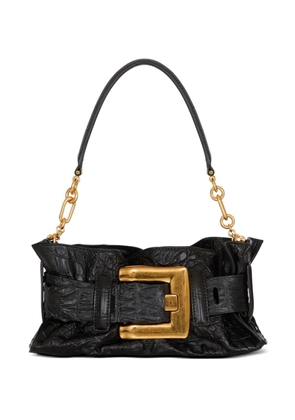 Balmain mini Anthem embossed-crocodile buckle clutch bag - Black