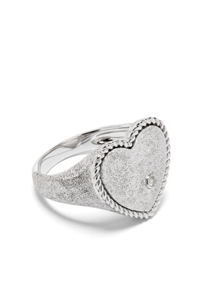 Yvonne Léon 9kt white gold Chevalière Coeur Pailletée signet ring - Silver