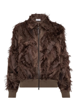 Brunello Cucinelli feather-trimmed bomber jacket - Brown