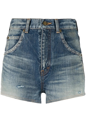 Saint Laurent destroyed denim shorts - Blue
