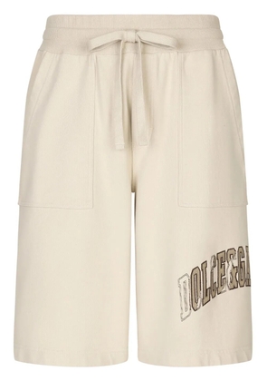 Dolce & Gabbana logo-embroidered cotton track shorts - Neutrals