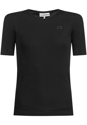 GANNI logo-appliqué cotton T-shirt - Black