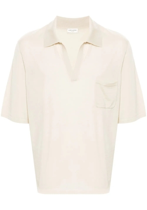 Saint Laurent Cassandre-embroidered wool polo shirt - Neutrals