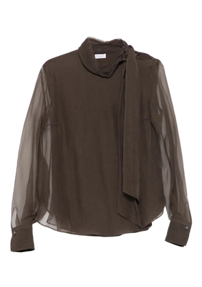Brunello Cucinelli embellished tie-neck blouse - Brown