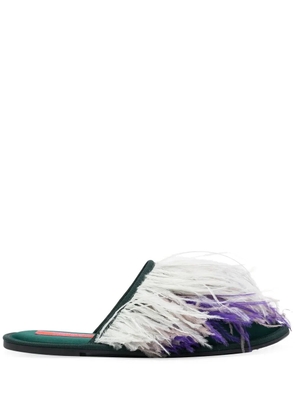 La DoubleJ feather-detail slippers - Green