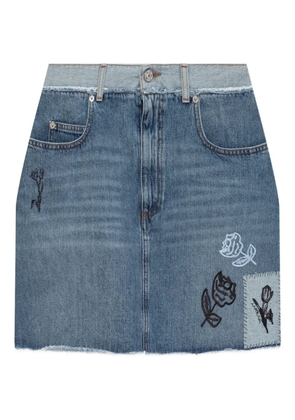 Marni embroidered frayed denim mini skirt - Blue