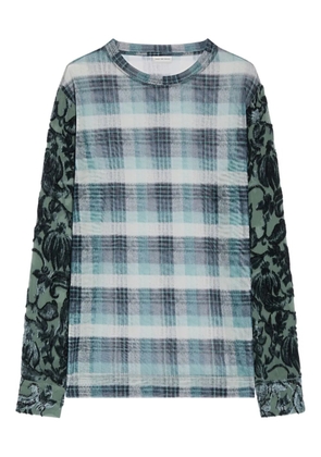 DRIES VAN NOTEN floral-print plaid mesh T-shirt - Blue