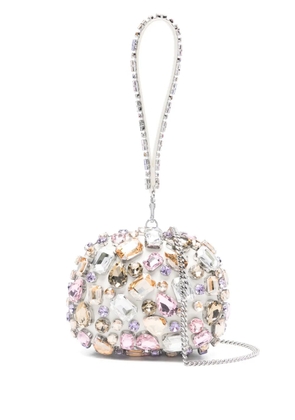 Self-Portrait crystal-embellished mini clutch bag - White