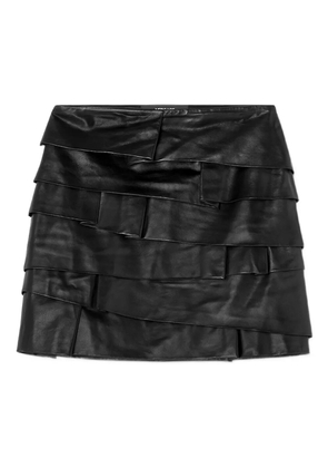 Versace layered ruffle leather skirt - Black