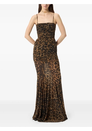Blumarine leopard-print ruched gown - Brown