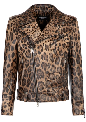 Dolce & Gabbana leopard-print leather jacket - Brown