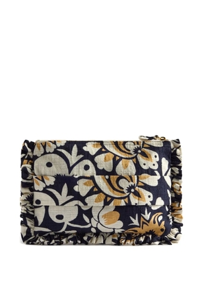 La DoubleJ floral-print ruffled clutch bag - Blue