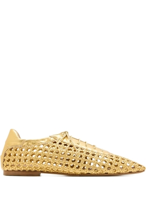 Andrea Gomez Antonia woven-leather lace-up ballet flats - Yellow