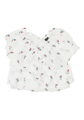 Callipygian floral-embroidered ruffled blouse - White